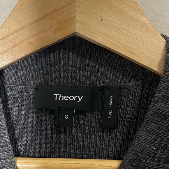 Theory Canonical Gray Wool Blend Mock Neck Striped Sweater Dress Size Small - Picture 6 of 6